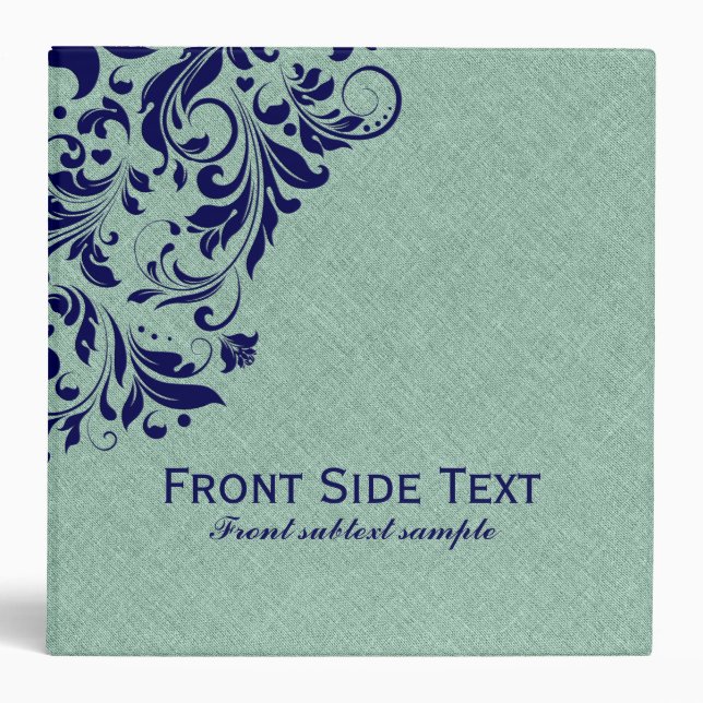 Vert Faux Linen Burlap Bleu Floral Classeurs (Devant)