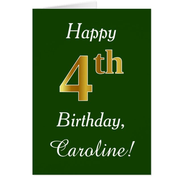 Vert, Faux Or 4ème anniversaire + Nom personnalisé (Devant)