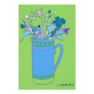 Vert Fleurs Colorées Originales Dans Une Affiche D