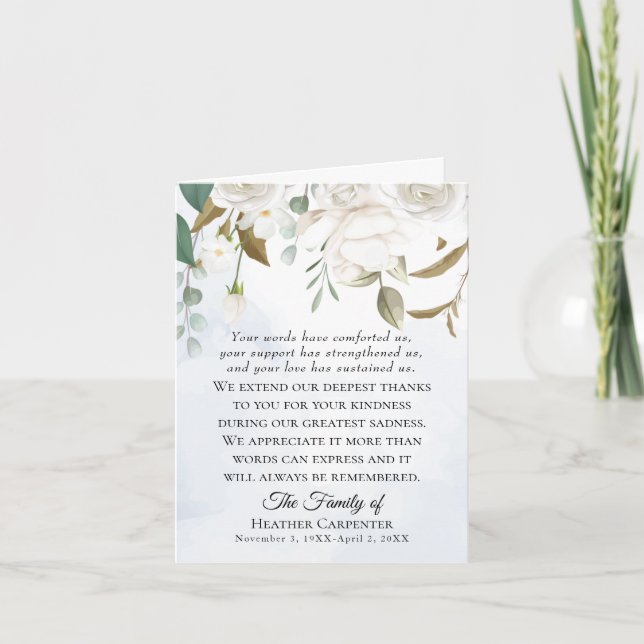 Vert floral blanc plié Merci funéraire (Devant)