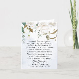 Vert floral blanc plié Merci funéraire
