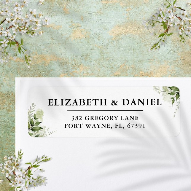 Vert Floral Moderne Mariage Retour Adresse (Greenery Floral Modern Wedding Return Address Label)