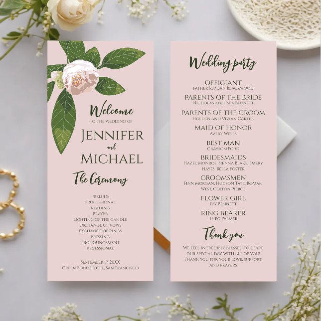 Vert Floral Simple Élégant programme de mariage (Greenery Floral Simple Elegant Wedding Program)