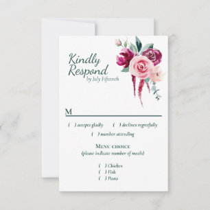 Vert foncé, Bourgogne et Boho Blush RSVP avec menu