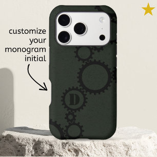 Vert foncé Cogs Engrenages Monogramme Initiale Gru