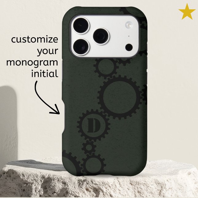 Vert foncé Cogs Engrenages Monogramme Initiale Gru (Créateur téléchargé)