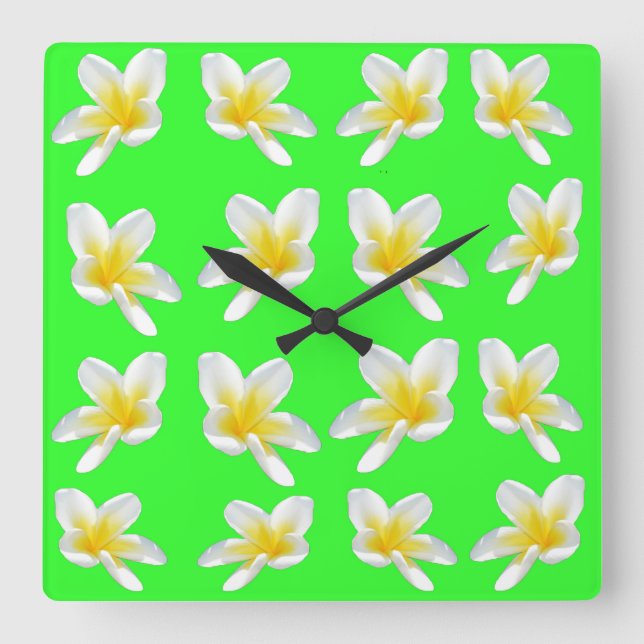 Vert Frangipani Délice, Grande horloge murale Carr (Recto)