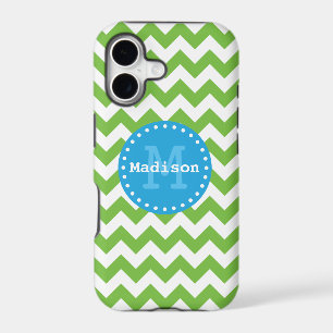 Vert gazon bleu chevron zigzag monogramme