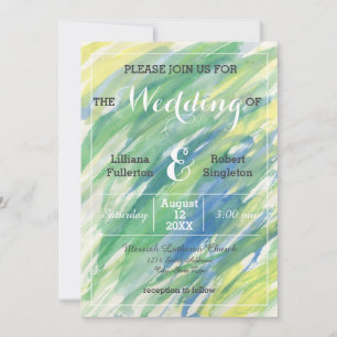 Vert Jaune Bleu Aquarelle - Faire-Part de Mariage