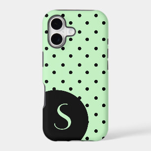 Vert menthe élégant et pois noirs et monogramme