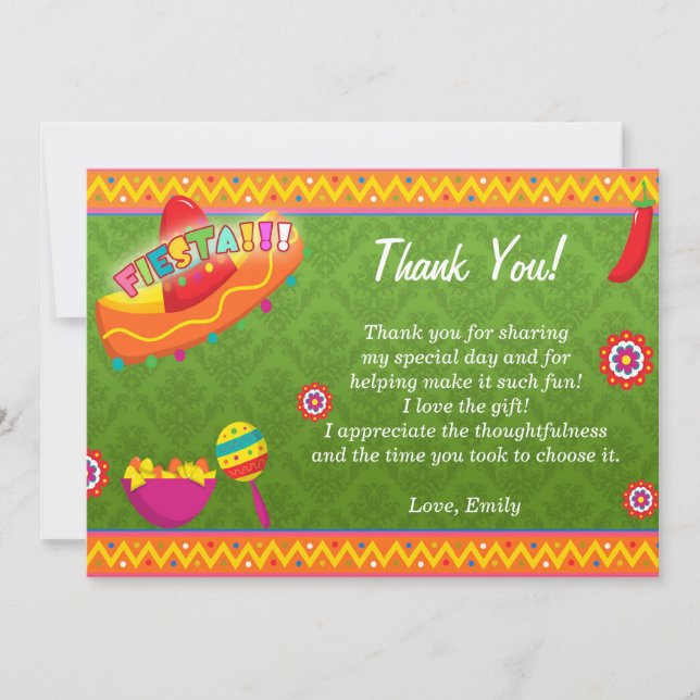 Vert mexicain de carte de remerciements de fiesta (Devant)