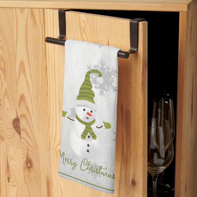 Vert mignon Snowman Serviette de cuisine de vacanc (Pliage en tiers)