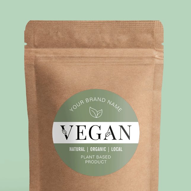 Vert moderne 100% Vegan Produit Étiquette (Customizable green vegan product sticker with space for your business name & details)