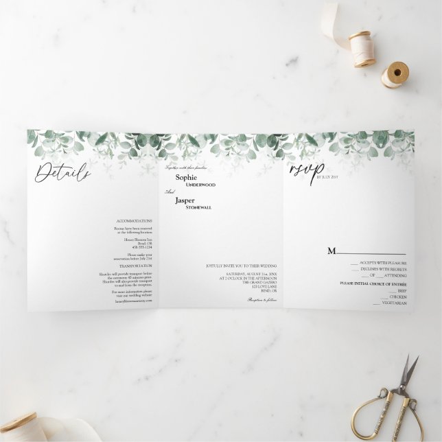 Vert moderne Faire-part de mariage à trois volets  (Intérieur)