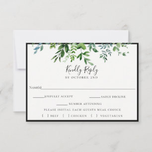 Vert moderne Noir mariage RSVP choix de repas