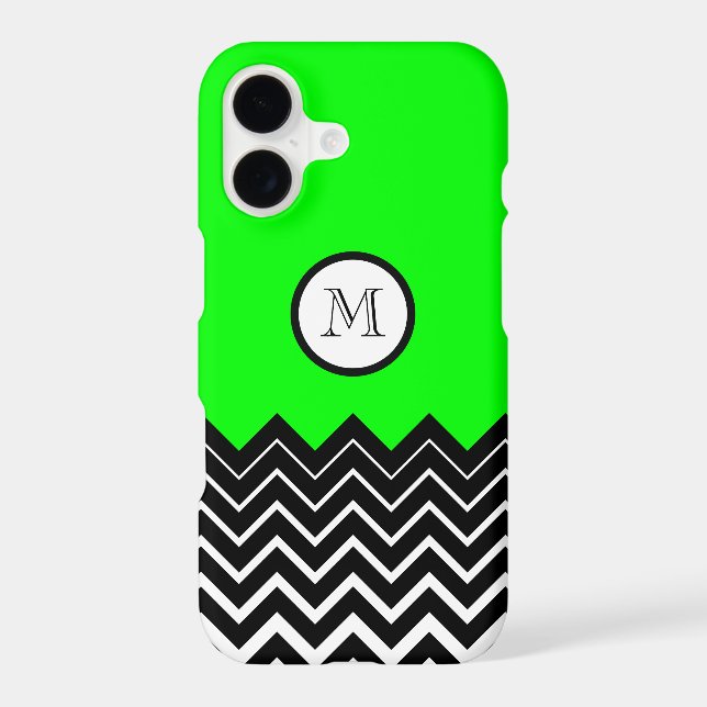 Vert néon Noir Blanc Chevron Zigzag Monogramme (Verso)