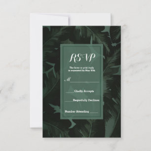 Vert & Noir Chic Feuilles Tropicales Réponse RSVP