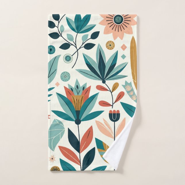 Vert Orange Bold Moderne Floral Motif d'impression (Serviette à main)