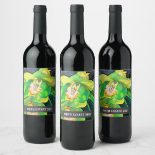 Vert Orchidées aquarelle fleurie art vin étiquette