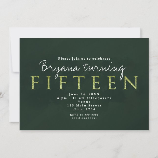 Vert Quinze 15E 15 Anniversaire Invitation (Devant)