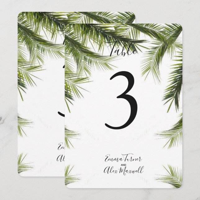 Vert romantique Tropical| Cartes de numéros de tab (Devant / Derrière)