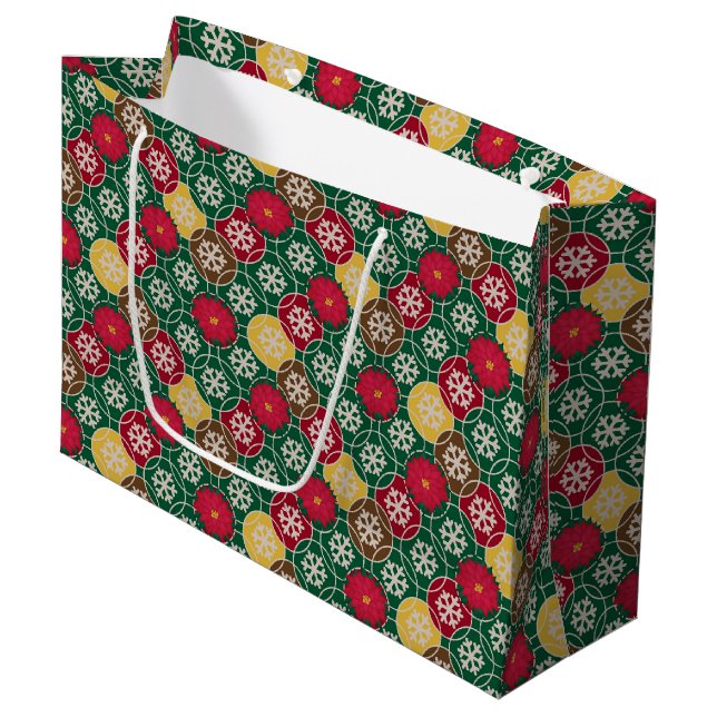Vert, Rouge, Sac cadeau Snowflakes - Grand, brilla (Devant Angle)