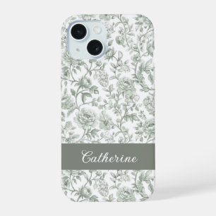 Vert sauge floral toile vintage monogramme