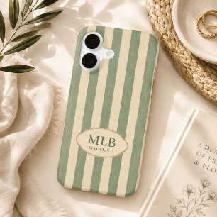 Vert sauge personnalisé avec monogramme à rayures