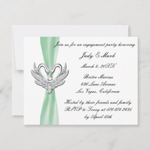 vert Silver Swans Engagement Invitation