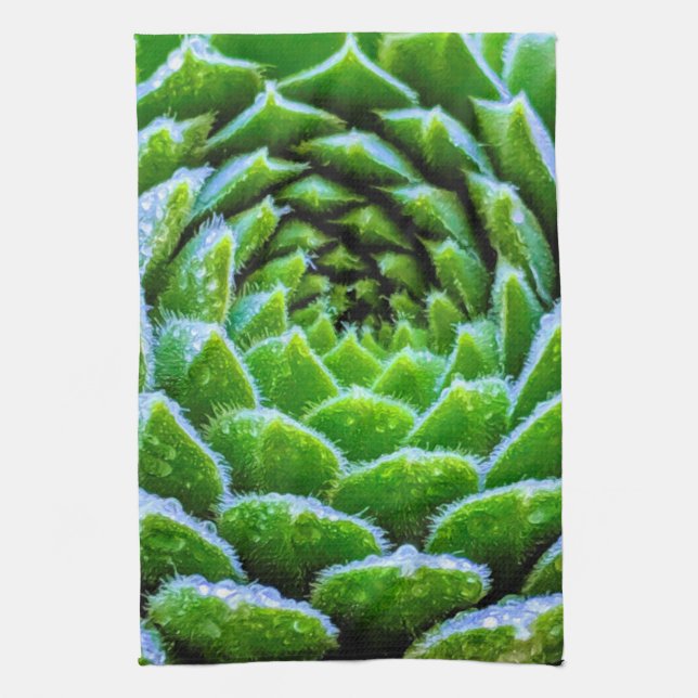 Vert Succulents Nature Photographie Torchon de thé (Vertical)