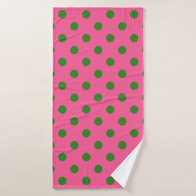 Vert sur rose Pois Design Motif (Serviette de bain)