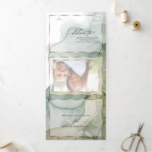 Vert terre et or Encre Abstraite Tri-Fold Inv