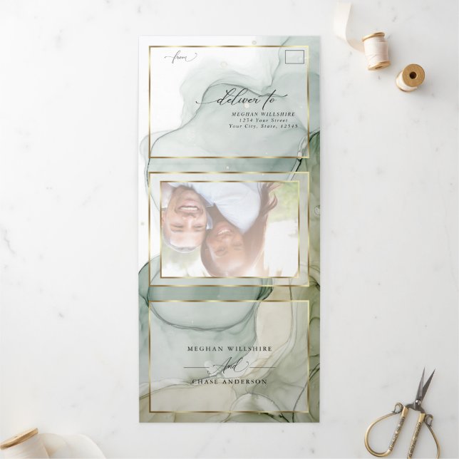 Vert terre et or Encre Abstraite Tri-Fold Inv (Extérieur)