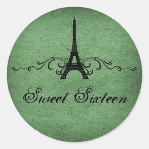 Vert Vintage Français Flourish Sweet 16 Stickers