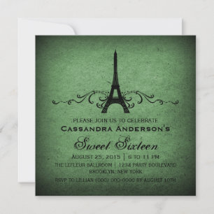 Vert Vintage Français Plourish Sweet 16 Invitation