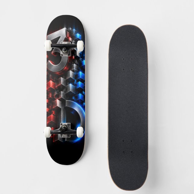 Vertical 3D Fusion | Futuristic Cube Logo Skateboard (Front)