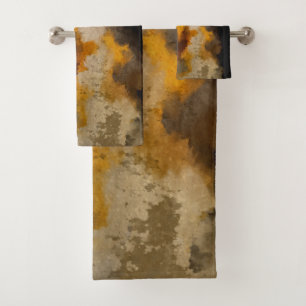 Vertical, abstract, painting, ochre, black bath towel set
