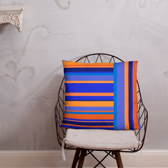 Vertical and Horizontal Stripe Pattern Orange/Blue Throw Pillow (Creator Uploaded)