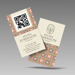 Vertical Art Nouveau Stained Glass QR Business Car Card