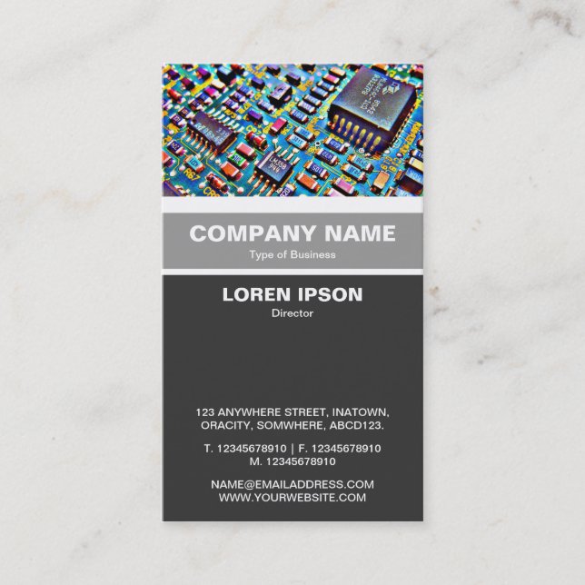 Vertical Banded - Colourful Circuitry Business Card (Front)