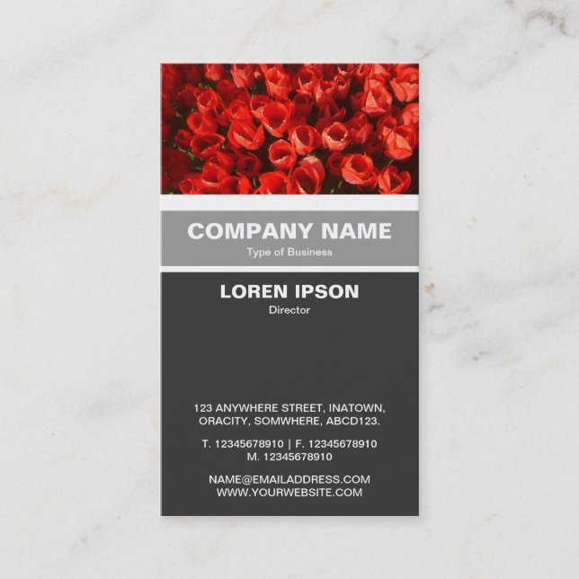 Vertical Banded - Red Tulips Business Card (Front)