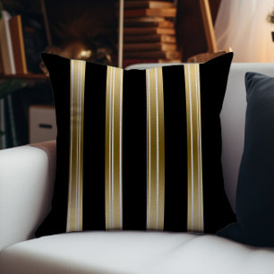 Vertical Black And Gold Stripes White Background Throw Pillow