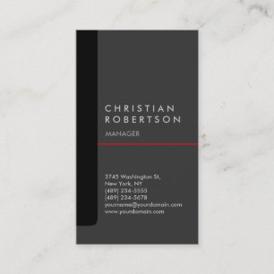 Vertical black grey red trendy business card