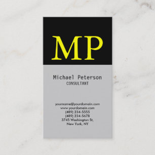 Vertical Black Grey Yellow Monogram Business Card