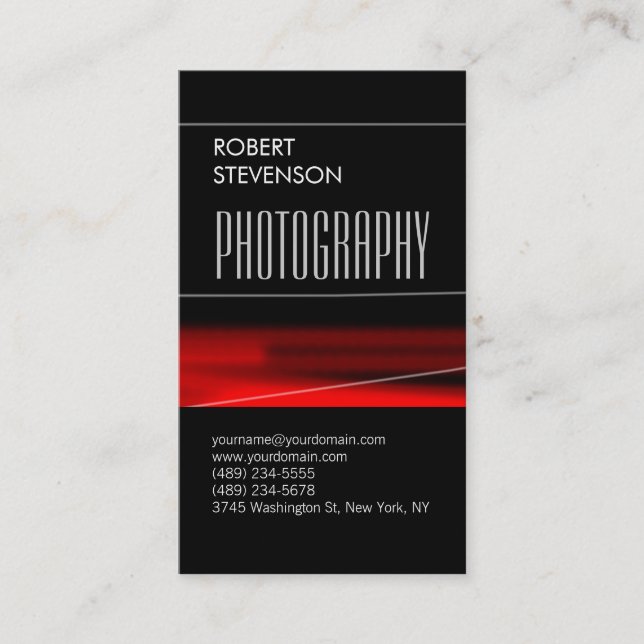 Vertical Black Red Pattern Trendy Business Card (Front)