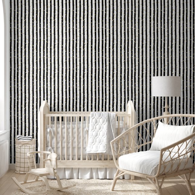Vertical Black Stripe and Gold Confetti  Wallpaper (Kids)