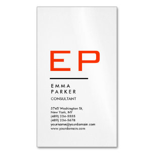 Vertical Black White Border Trendy Red Monogram Magnetic Business Card