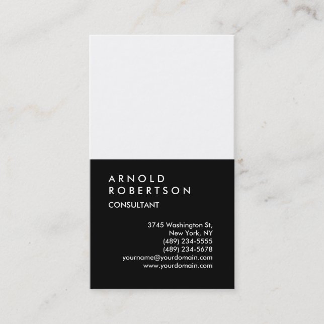 Vertical Black White Consultant Business Card (Front)