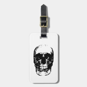 Vertical Black & White Skull Travel Bag Tag