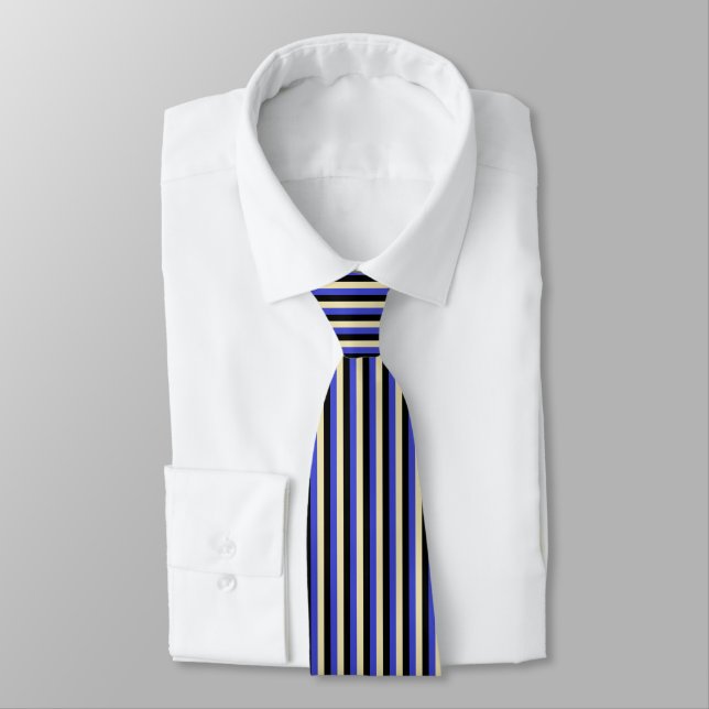Vertical Blue, Beige and Black Stripes Tie (Tied)
